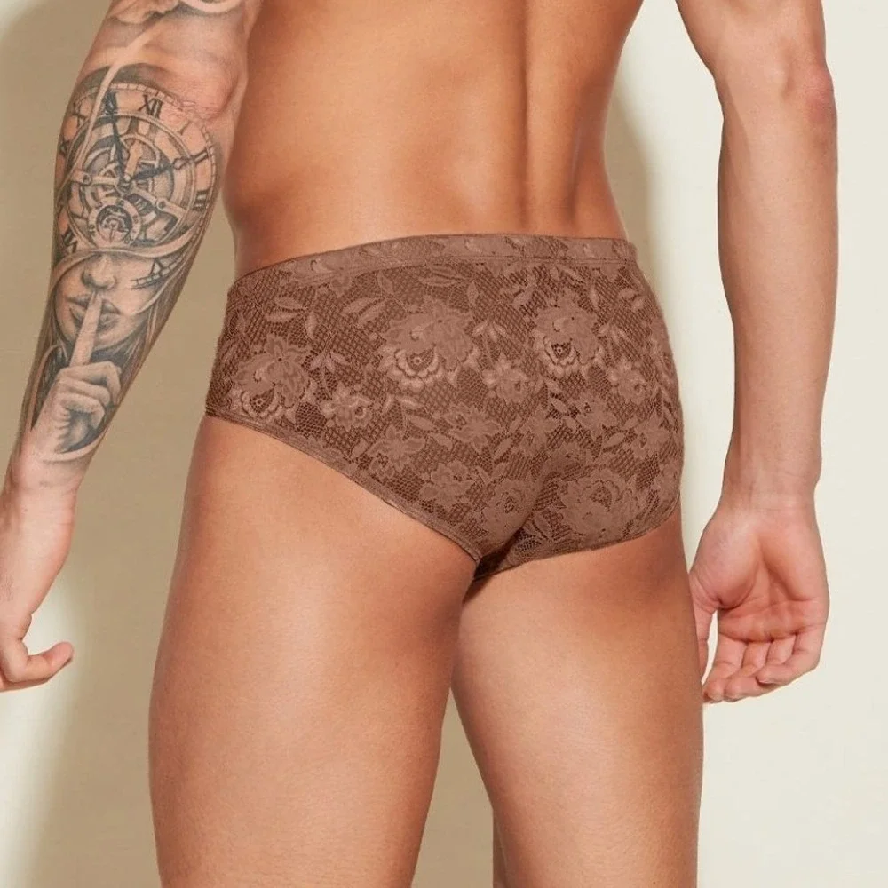 Cosabella Men's Luxury Italian Lace Comfort Micro Brief Quattro Brown